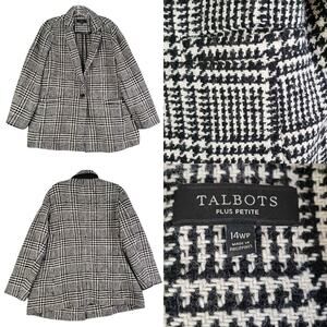 Talbots Blazer Jacket Womens Size 14WP Wool Houndstooth Black White Glen Plaid